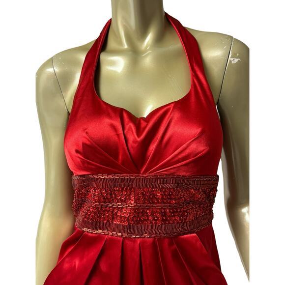ViNTaGe Y2K Red Satin Femme Fatale Halter Dress 9/10 - Picture 2 of 5